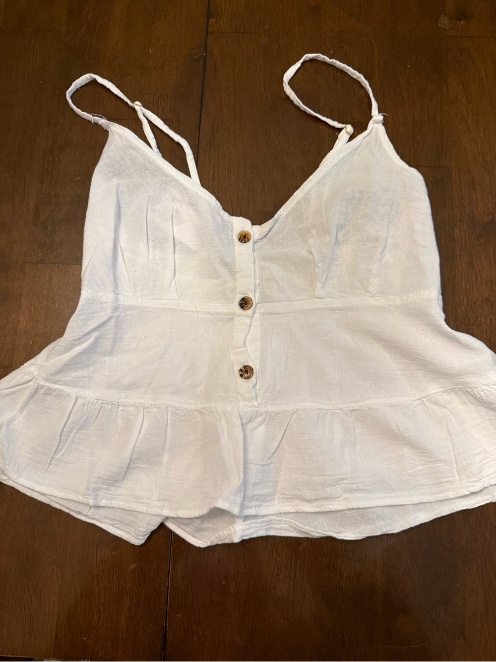 Seaspice L Women's White Button-Front Peplum Cami Top